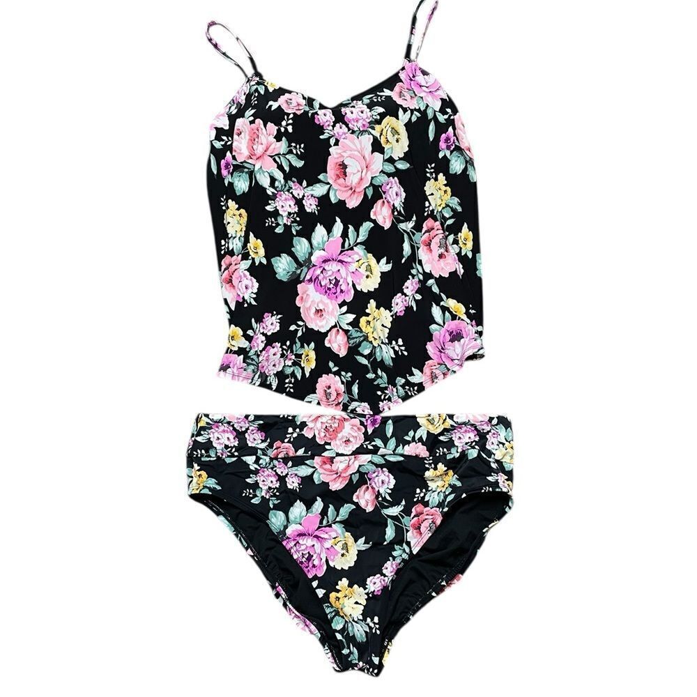 AMERICAN BEACH X MAURICES Floral Tankini Flattering Black Size Large / XL